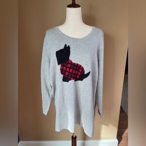 Catherines Scottie Dog Sweater Gray Size 2X‎ Cozy Crewneck NWT Soft Stretch